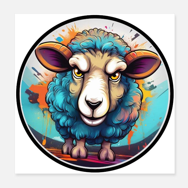 Angry Sheep Graffiti Poster 8" x 8" (20x20 cm)