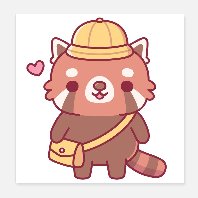 Mignon panda roux avec chapeau jaune Poster 20 x 20 cm