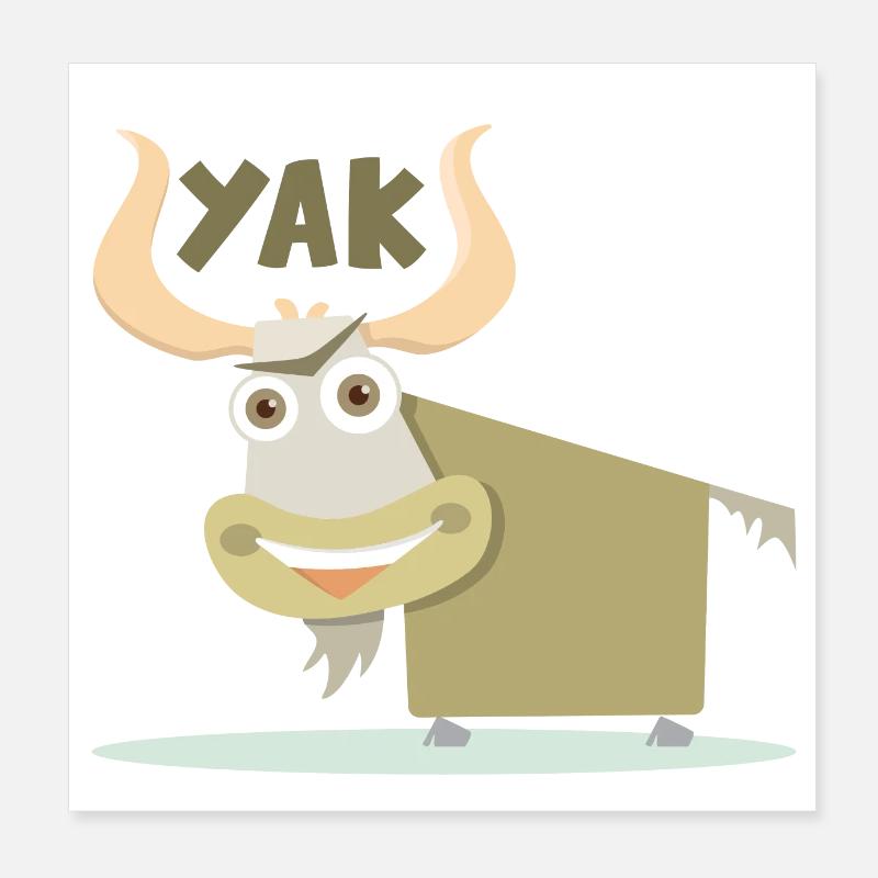 Fröhliche Illustration einer tibetischen Kuh (Yak) Poster 20x20 cm