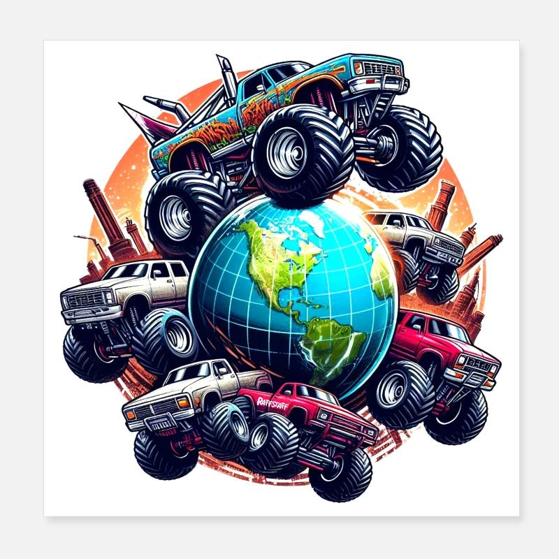 Monstertrucks crazy car Truck Auto - raffstaff ® Poster 8" x 8" (20x20 cm)