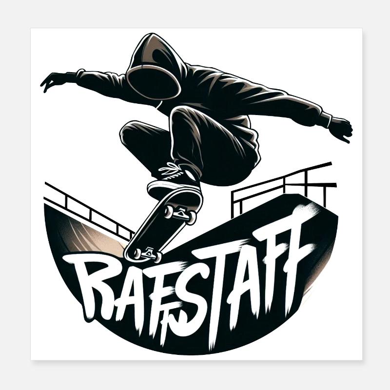 Jumping Skater Halfpipe Skateboard - raffstaff ® Poster 8" x 8" (20x20 cm)