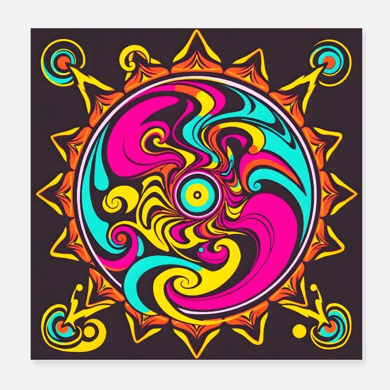 Psychedelisches Sonnendesign in leuchtenden Farben Poster 20x20 cm