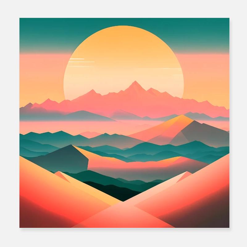 Sunrise over a stylized mountain landscape Poster 8" x 8" (20x20 cm)