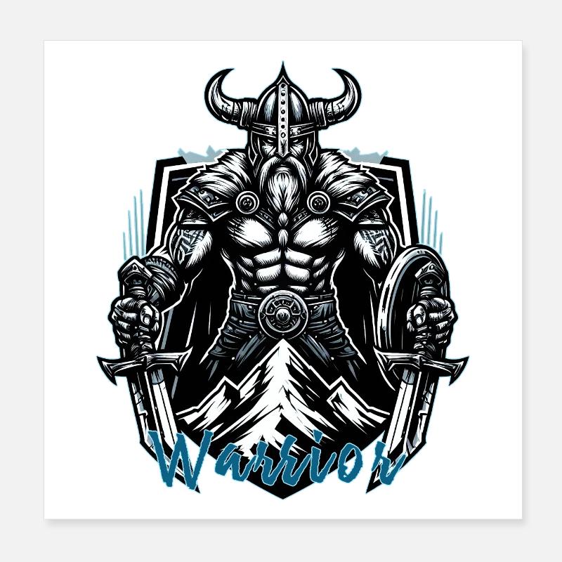 Berserker Wikinger, Warrior Schriftzug Poster 20x20 cm