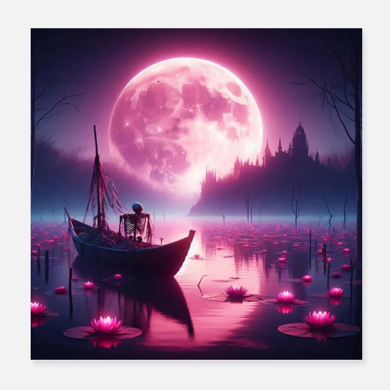 Bateau du silence au clair de lune 2 Poster 20 x 20 cm
