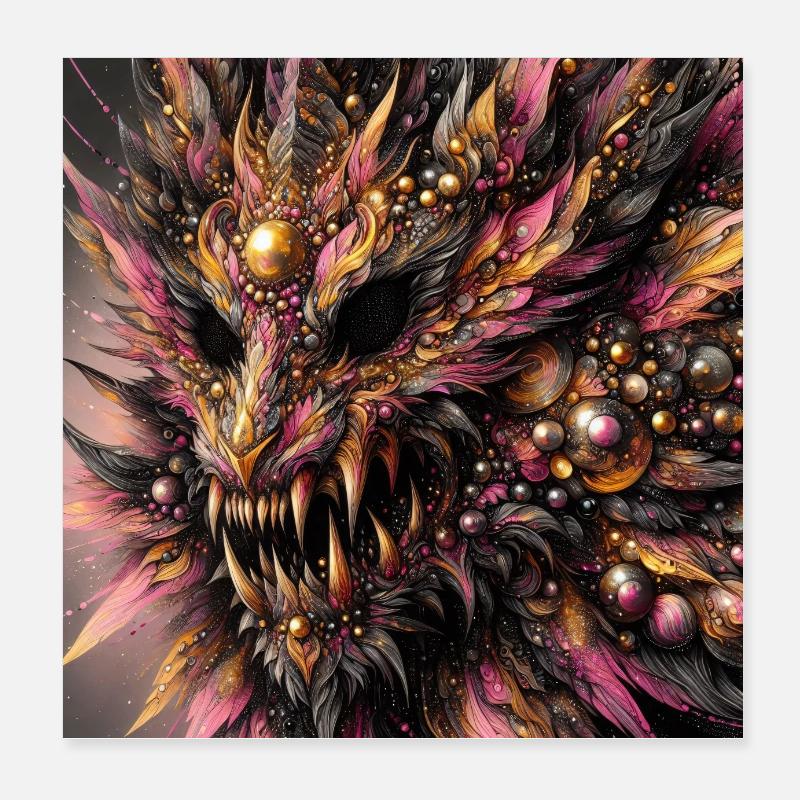 Crâne de dragon doré 2 Poster 20 x 20 cm