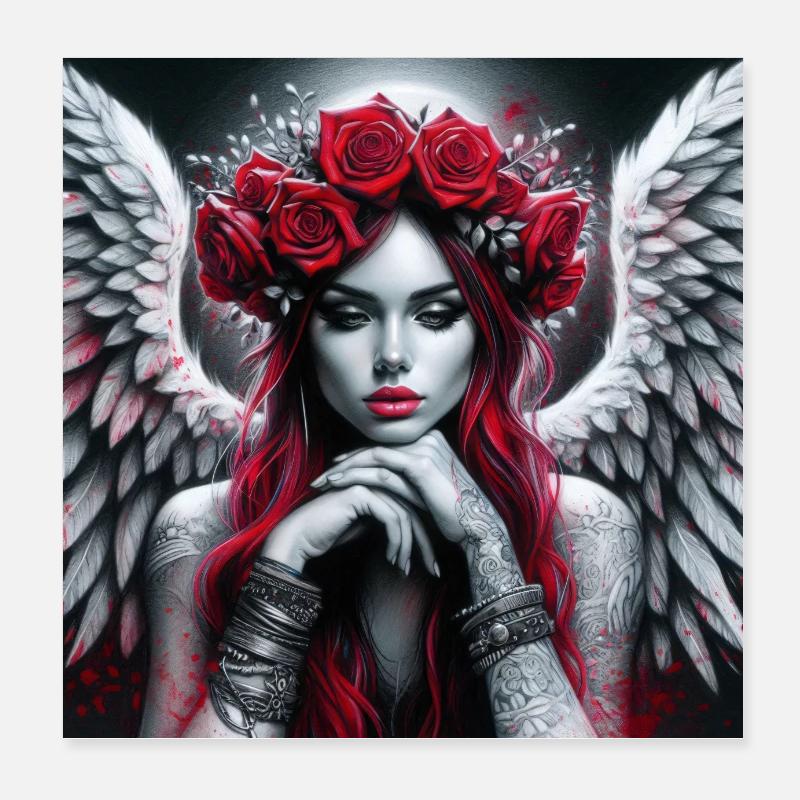 Rosenengel der Reflexion 2 Poster 20x20 cm