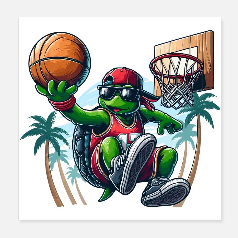 Basketball Turtle Dunking Cool Gift Poster 8" x 8" (20x20 cm)