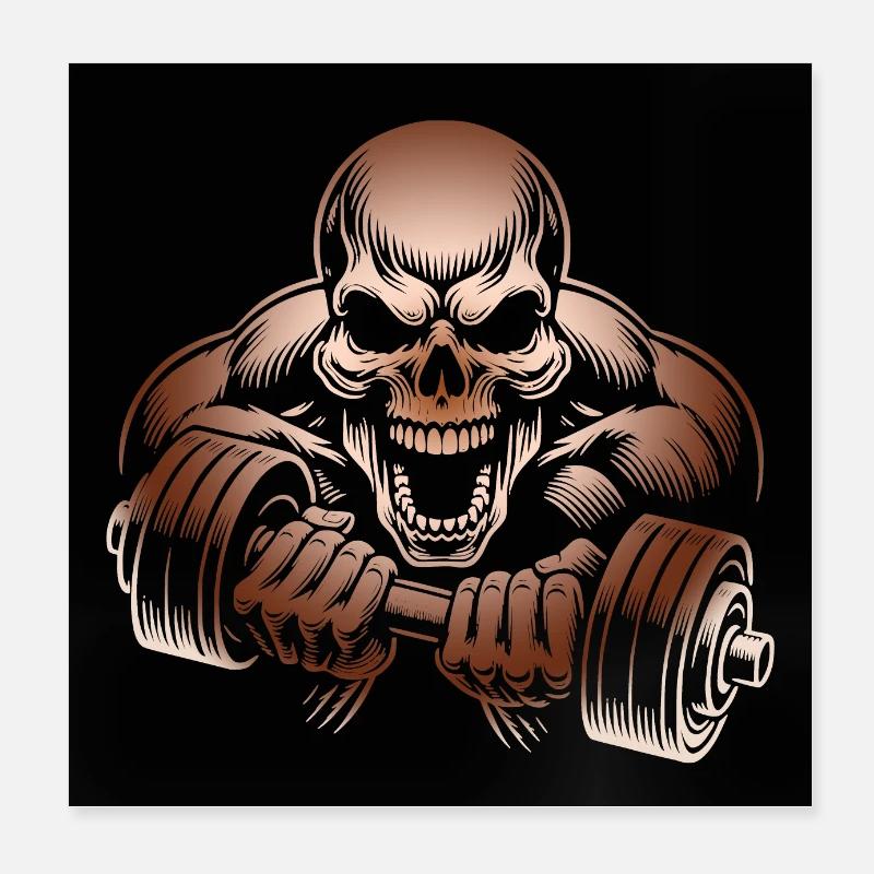 No Limit hartes Workout Skull mit Hantel Poster 20x20 cm