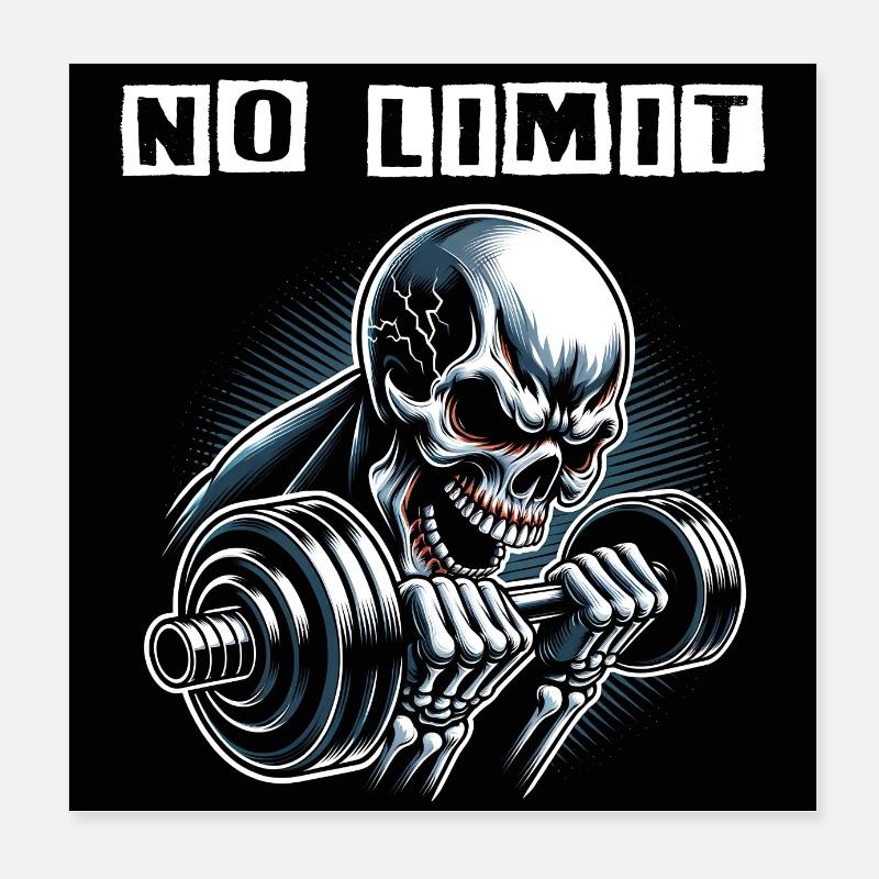 Crâne de musculation No Limit Workout avec haltère Poster 20 x 20 cm