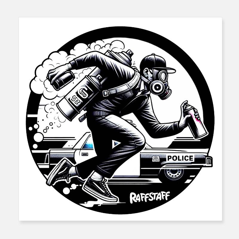 Sprayer Graffiti Police illegal Tag - raffstaff ® Poster 20x20 cm
