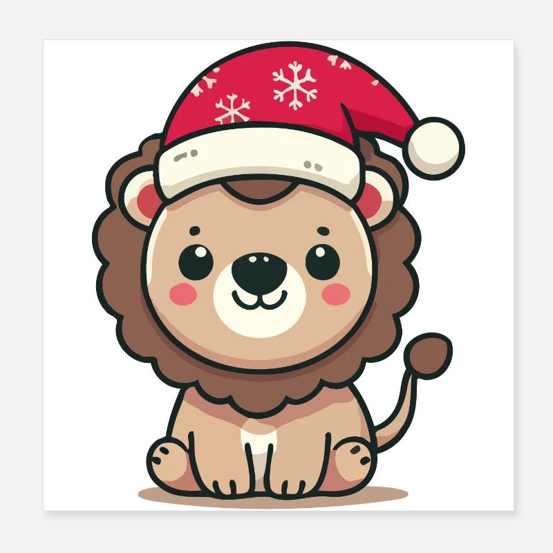 Mignon bébé lion avec chapeau de père Noël sur Poster 20 x 20 cm