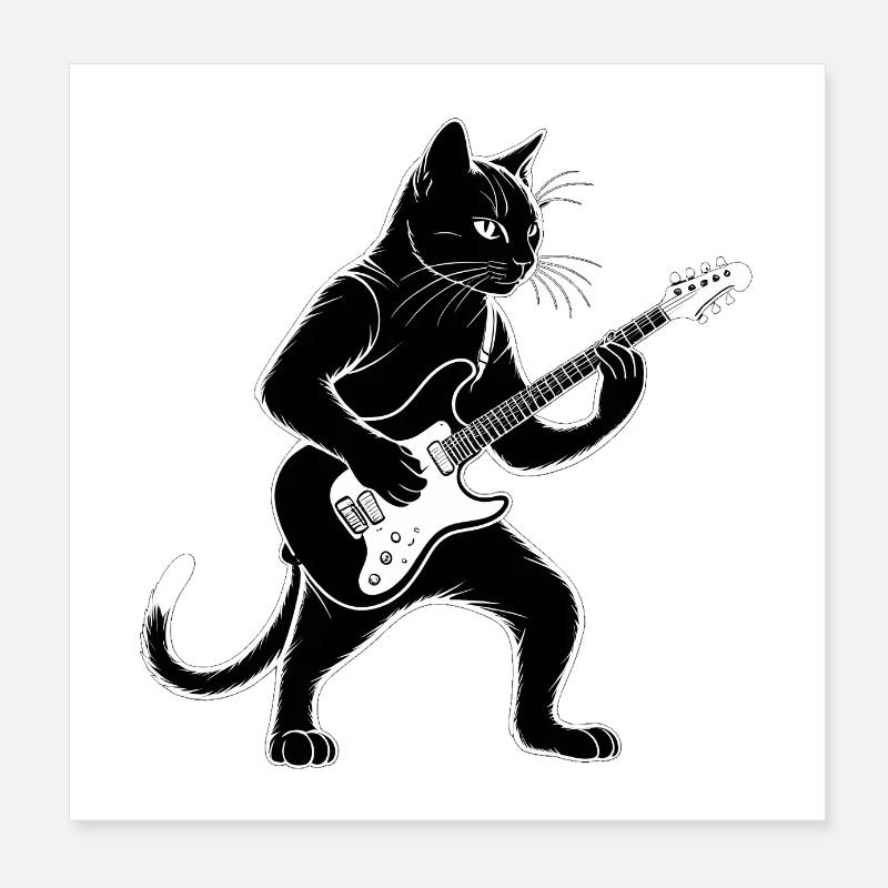 Rock Cat Playing Guitar Poster 8" x 8" (20x20 cm)
