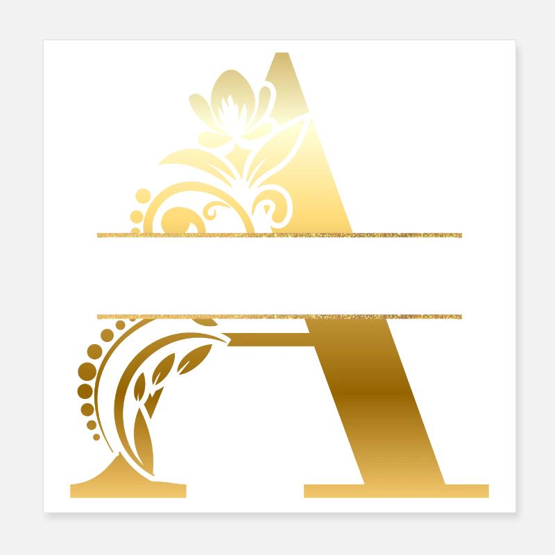 Personalisierter vergoldeter Blumenbuchstabe a - Geschenkidee Poster 20x20 cm