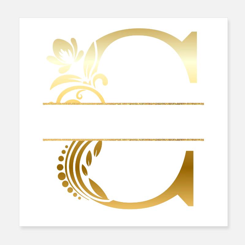 Personalized Letter c Gold Floral - Gift Idea Poster 8" x 8" (20x20 cm)