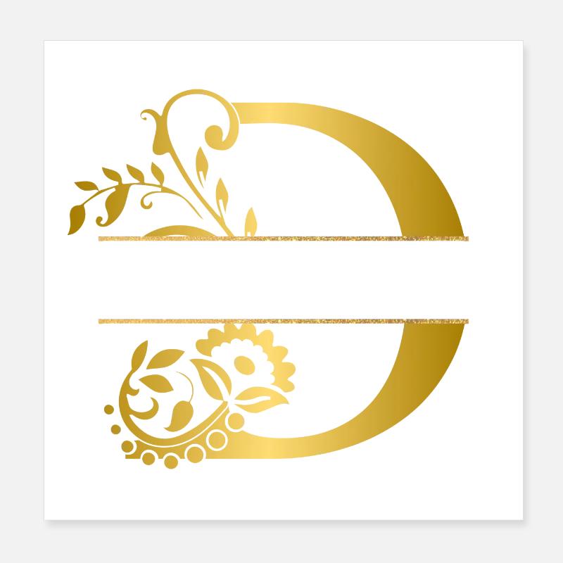 Personalized floral gold letter D - gift idea Poster 8" x 8" (20x20 cm)