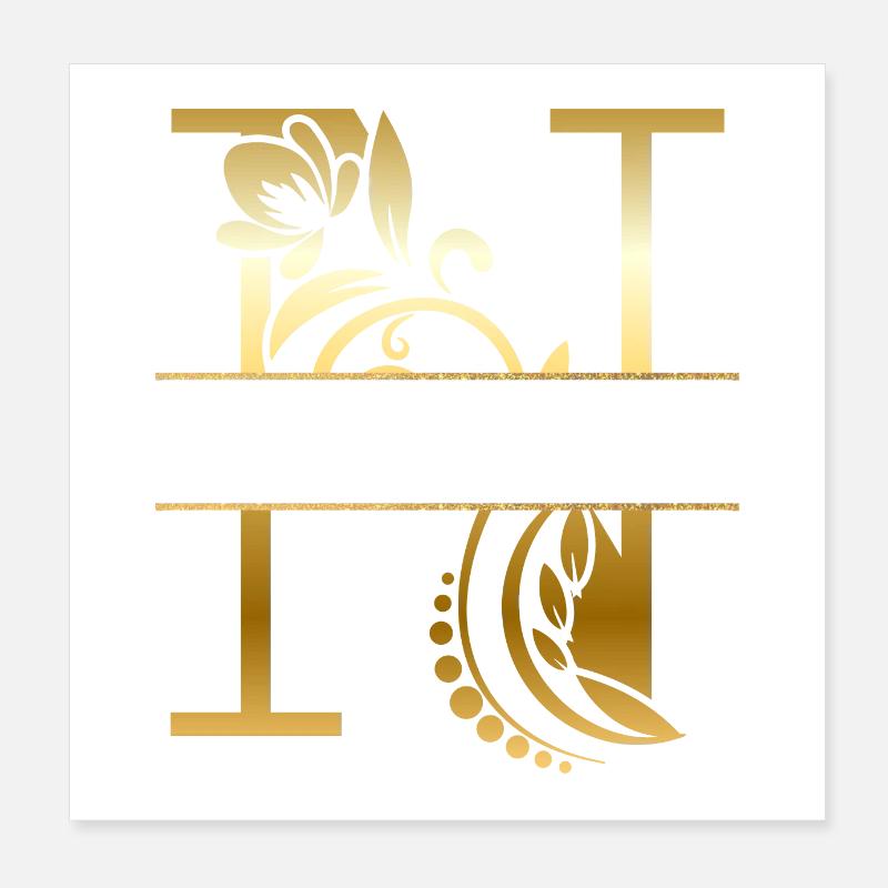 Personalisierter Buchstabe n Gold Blumen - Geschenkidee Poster 20x20 cm