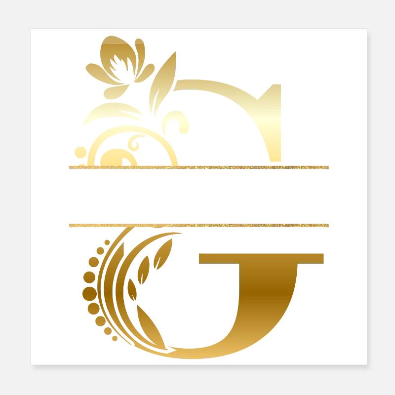 Personalisierter vergoldeter Blumenbuchstabe g - Geschenkidee Poster 20x20 cm