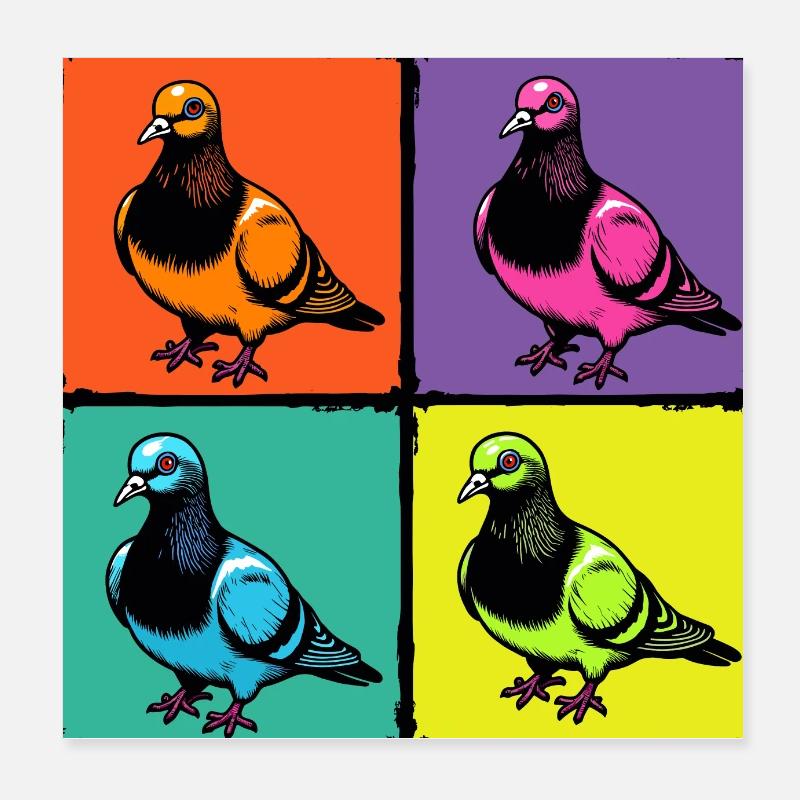 Bunte Tauben - Poster 20x20 cm - Weiß