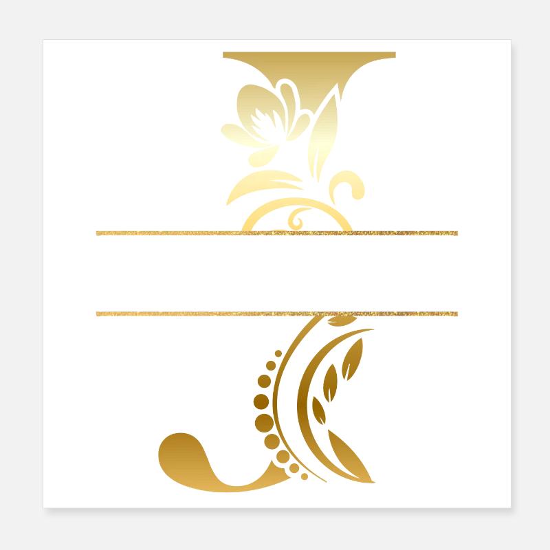Personalisierter goldener Blumenbuchstabe j - Geschenkidee Poster 20x20 cm