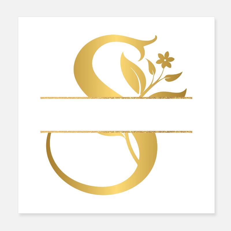 Personalisierte goldene Blumenbuchstaben - Geschenkidee Poster 20x20 cm