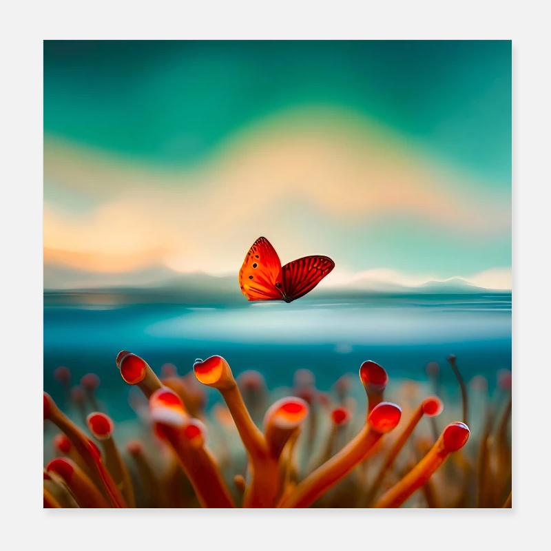Papillon Corail Poster 20 x 20 cm