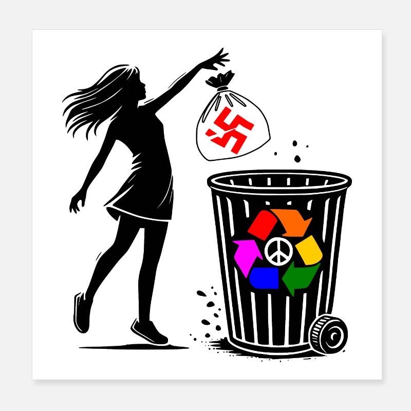 FCK NZS - Against the Right - keep your environment clean - Poster 8" x 8" (20x20 cm) - white
