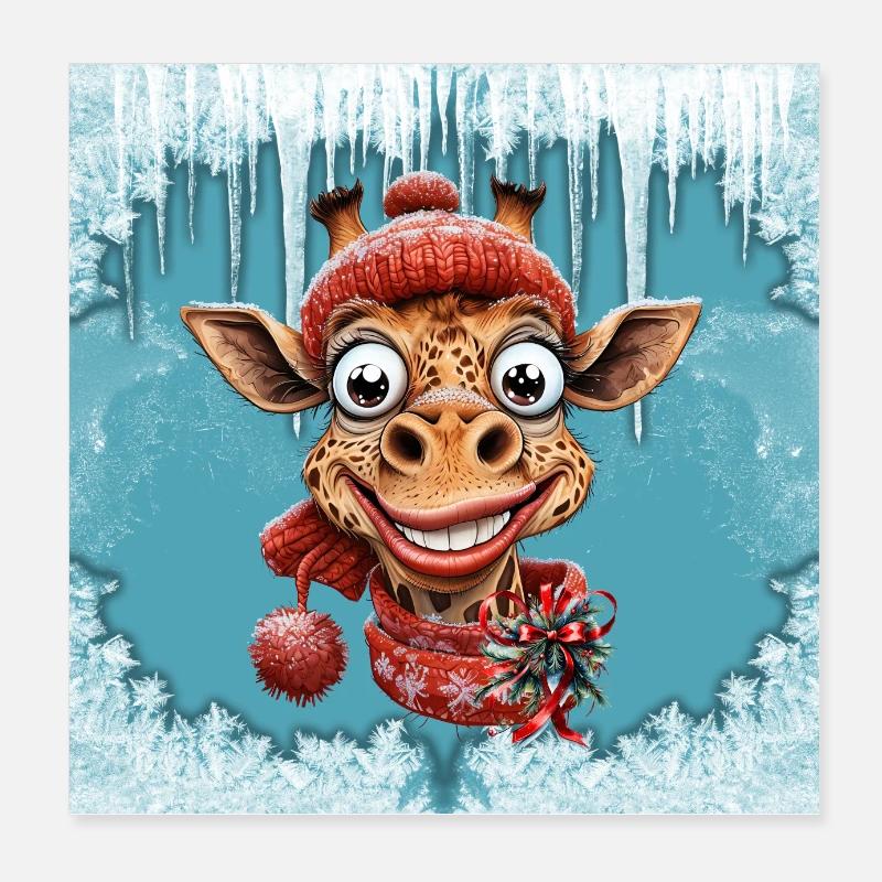 Winterzauber mit einer süßen Giraffe Poster 20x20 cm