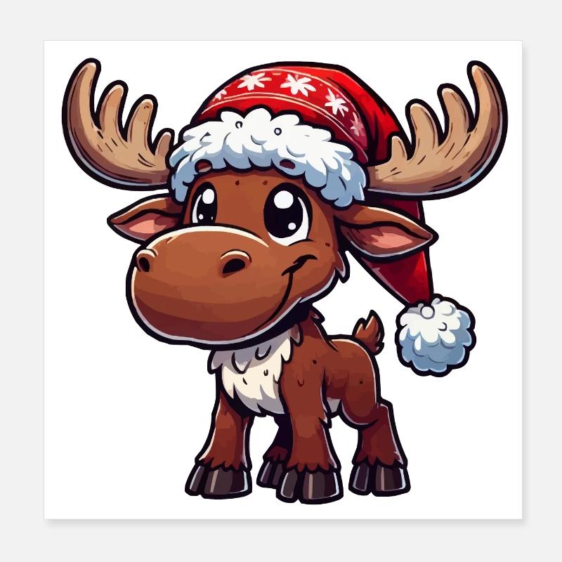 Cerf Bande Dessinée Noël Poster 20 x 20 cm