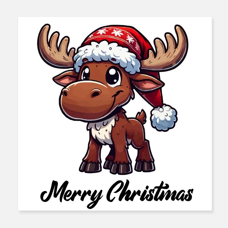 Deer Comic Christmas Moose Poster 8" x 8" (20x20 cm)