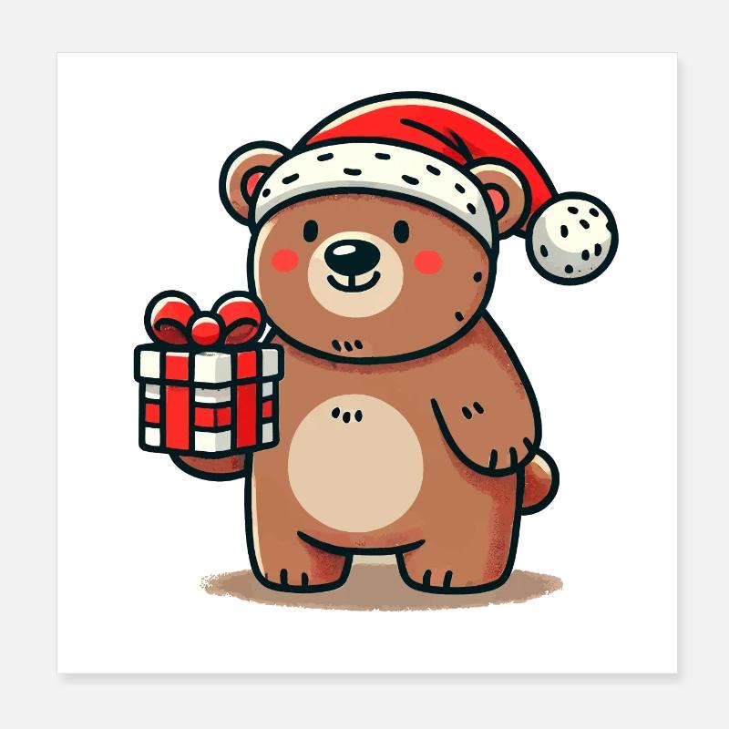 Weihnachtsbär mit Geschenk Poster 20x20 cm