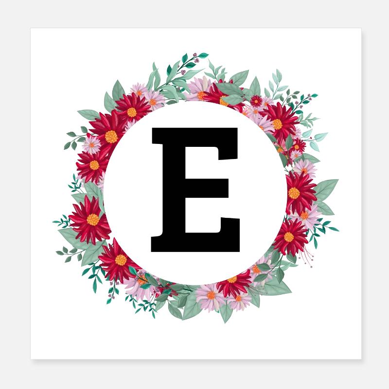 Letter e floral wreath Poster 8" x 8" (20x20 cm)