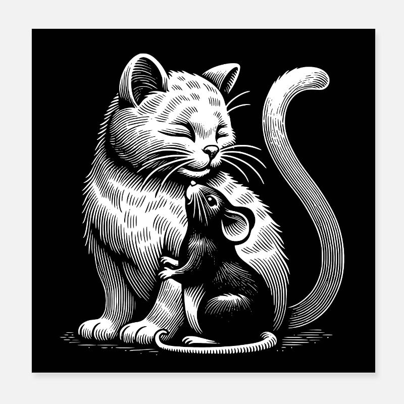 Cat and Mouse and Friendship Peace and Love Poster 8" x 8" (20x20 cm)