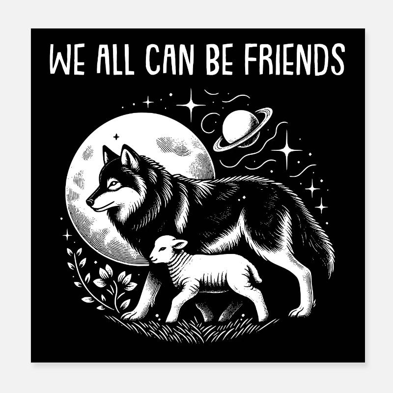 Wolf und Lamm wir können alle Freunde sein Poster 20x20 cm