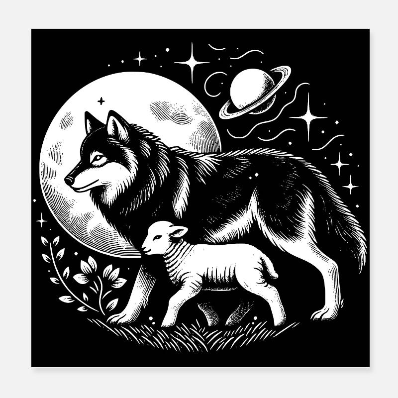 Wolf und Lamm wir können alle Freunde sein Poster 20x20 cm