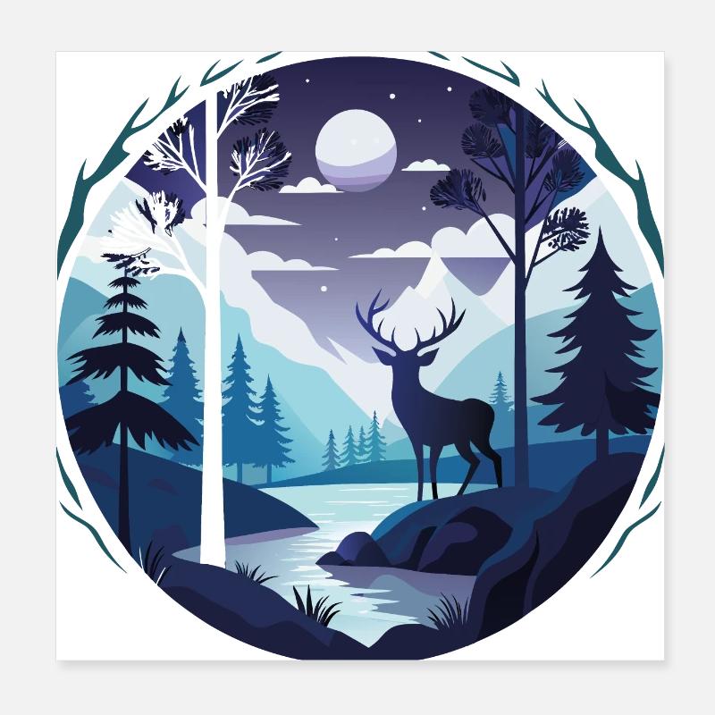 Hirsch Silhouette Poster 20x20 cm