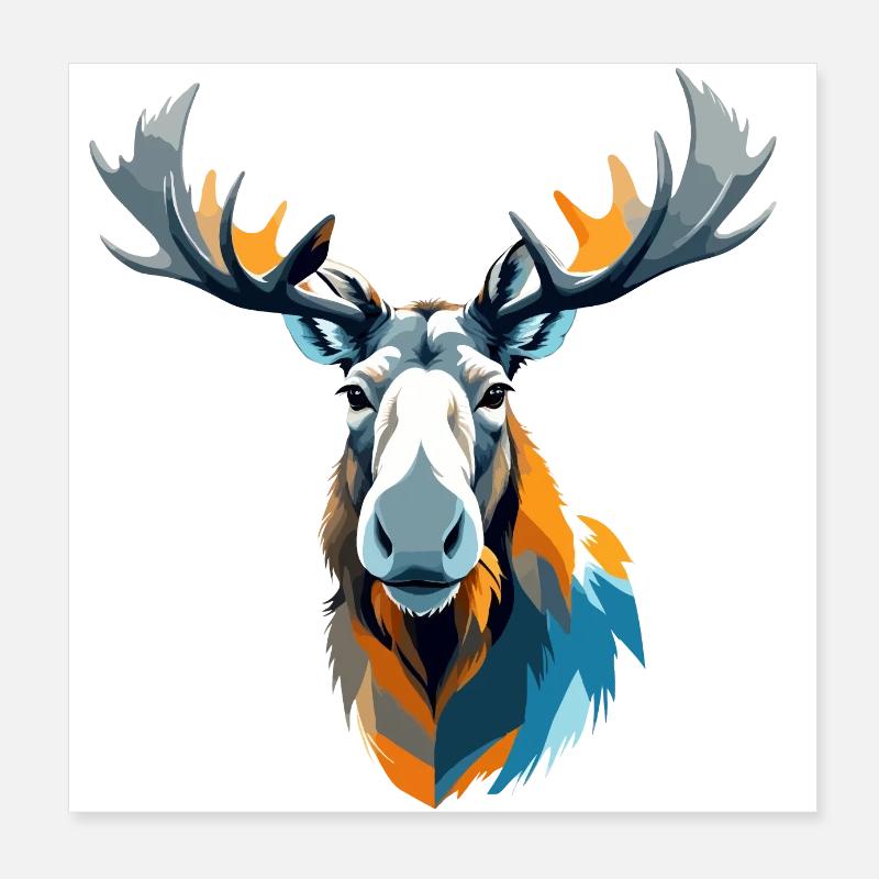 Elch-Vektor-Kunst mit lebendiger Farbillustration Poster 20x20 cm