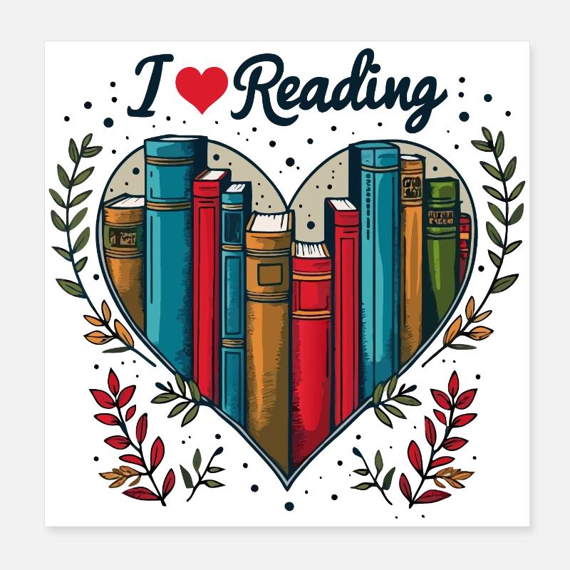 Ich liebe Bücher Bücherwurm Herz Poster 20x20 cm