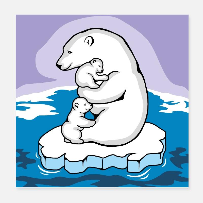 Polar bear mom with her two babies on an floe Poster 8" x 8" (20x20 cm)