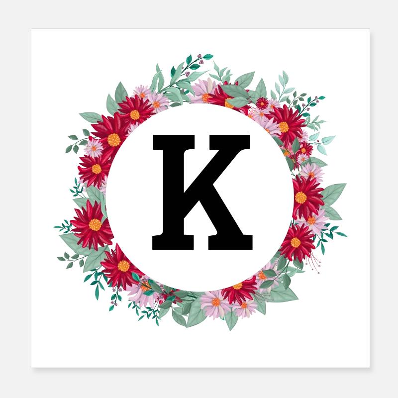 Buchstabe k Blumenkrone Poster 20x20 cm