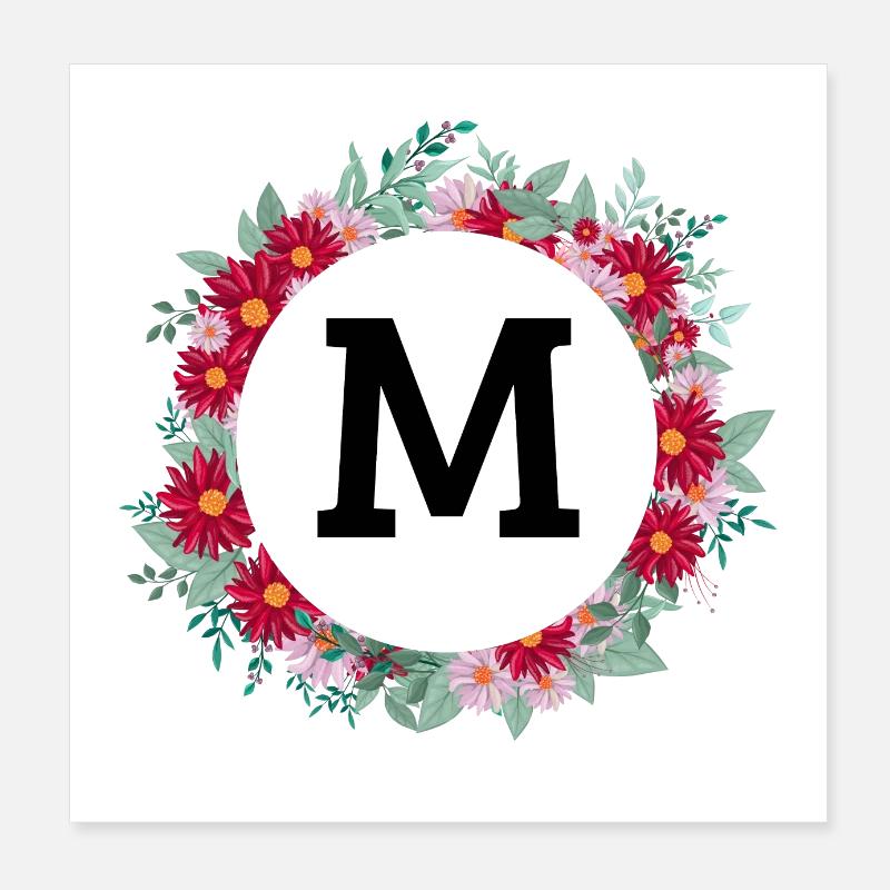Buchstabe M Blumenkrone Poster 20x20 cm