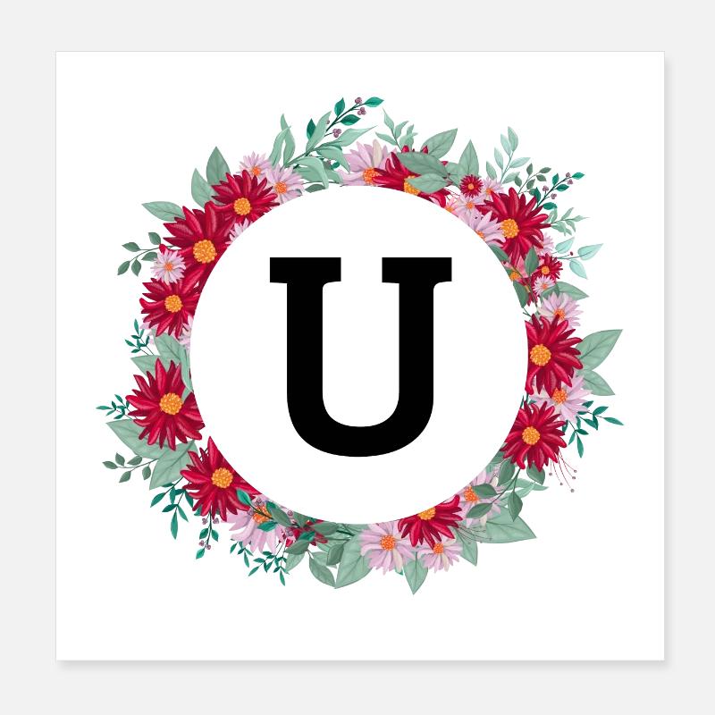 Buchstabe u Blumenkrone Poster 20x20 cm