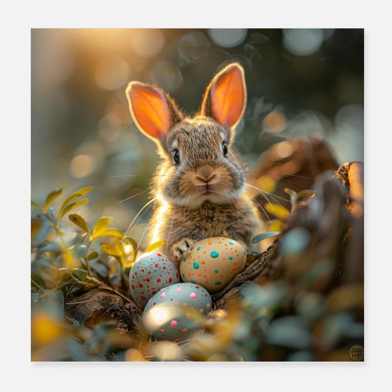 Osterhase mit Eiern Poster 20x20 cm