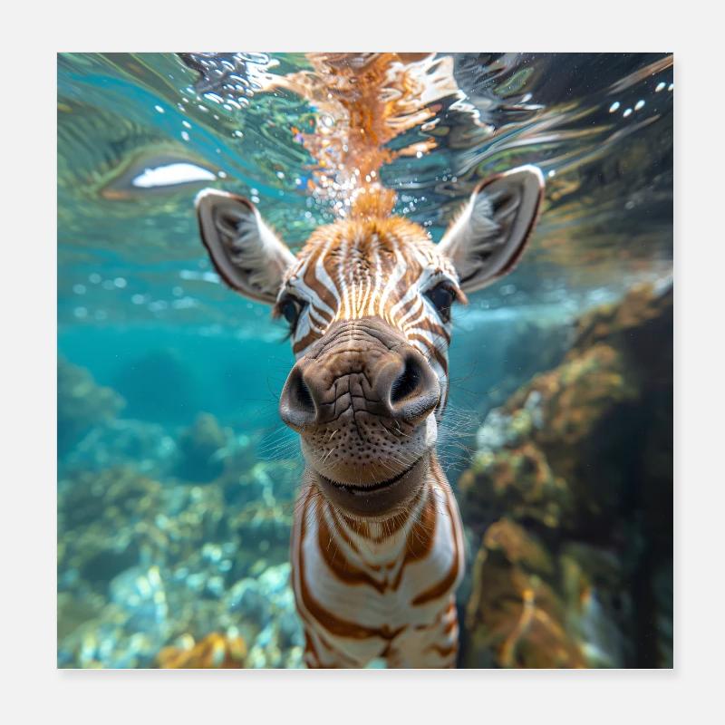 Zebra sott'acqua Poster 20x20 cm