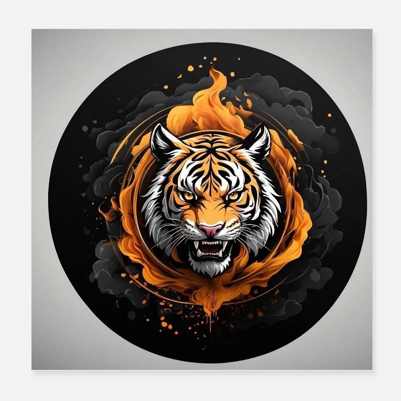 Fauchender Tiger Raubkatze - Poster 20x20 cm - Weiß