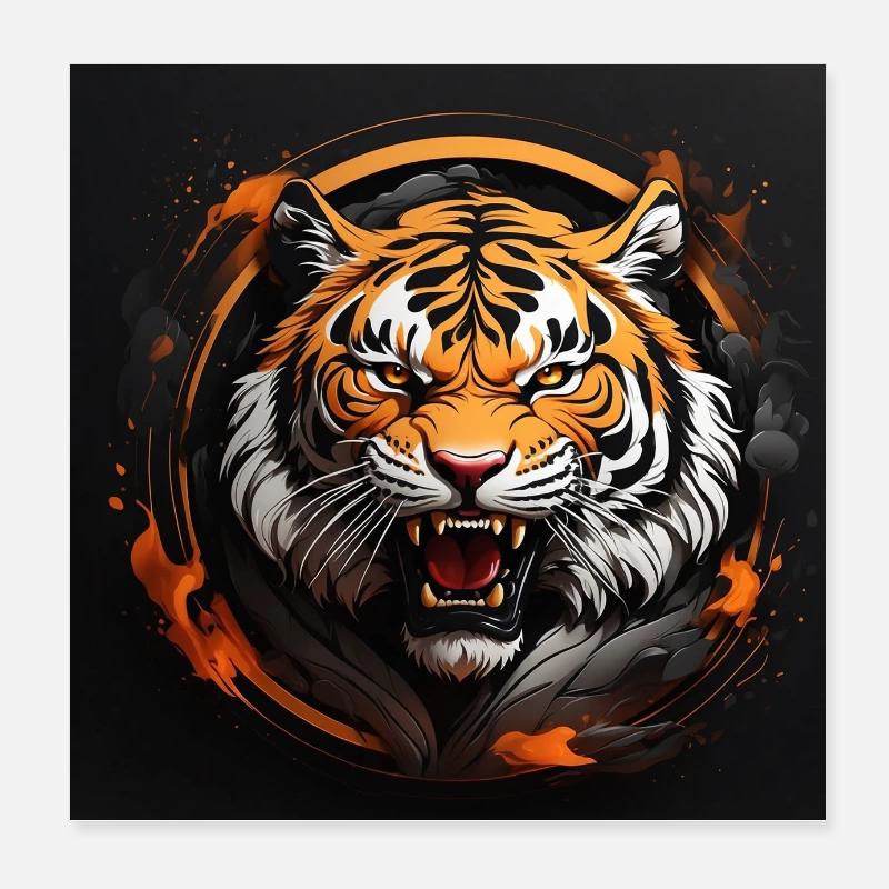 Tigre sifflant gros chat - Poster 20 x 20 cm - blanc