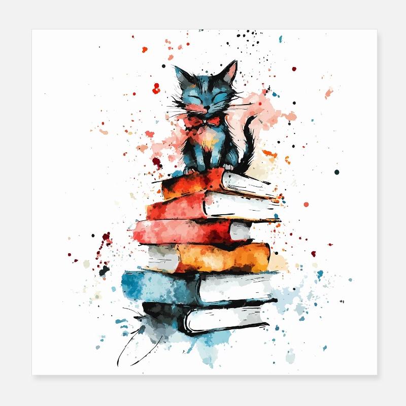 Chat de lecture - Poster 20 x 20 cm - blanc