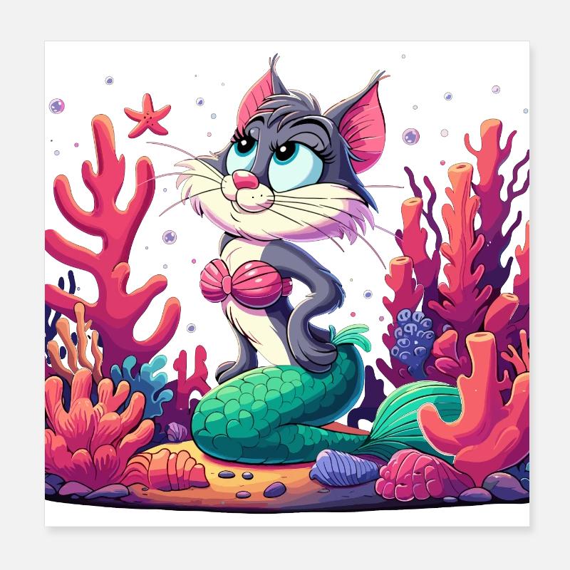 Sirène Sirène Chat Chat Eau Chat Cadeau Poster 20 x 20 cm