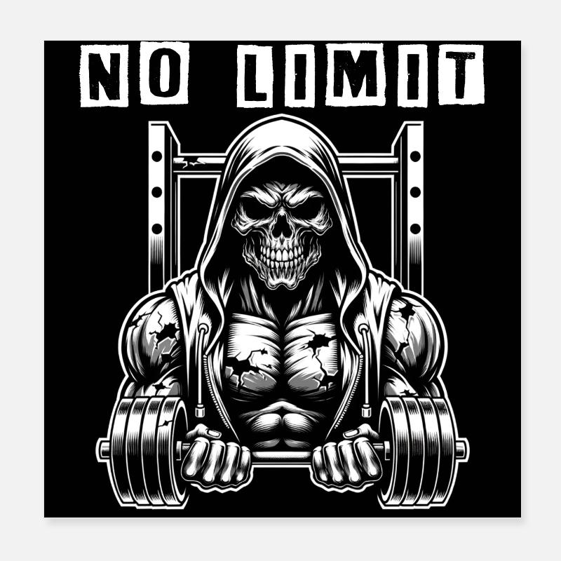 No Limit hartes Workout Skull mit Hantel Poster 20x20 cm