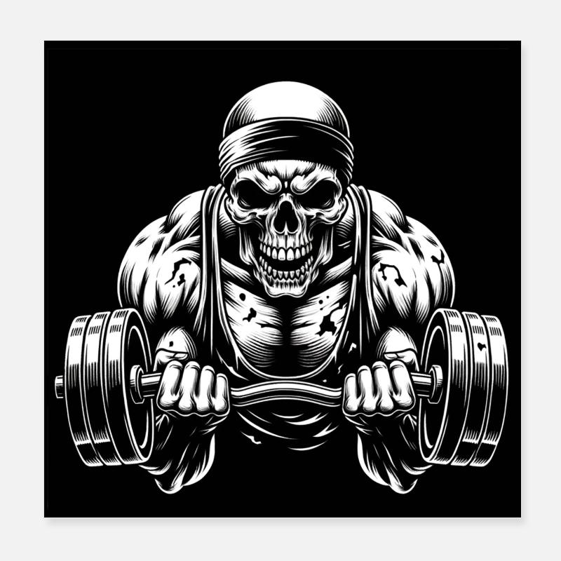 No Limit Hard Workout Skull with Dumbbell Poster 8" x 8" (20x20 cm)
